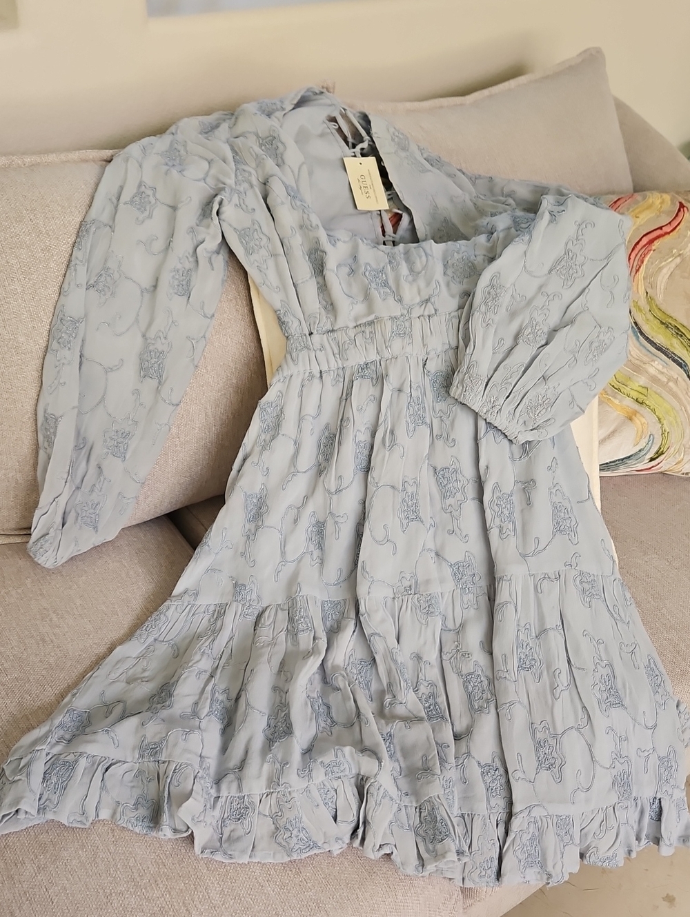 Guess Pale Blue Women's Top with Label Detail